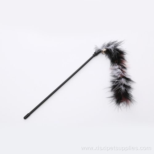 Cat teaser toy Turkey feather pole with bell